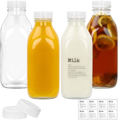 Dailygoods- Melkfles 1 Liter - Glazen Fles met Deksel - Herbruikbare Melkfles - Eco-vriendelijk - Robuuste Fles - Airtight Sluiting