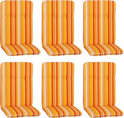 Set van 6 Tuinkussens Hoge Rugleuning - Gestreept Oranje Geel Wit - 114x47 cm - Weerbestendig Ligstoelkussen