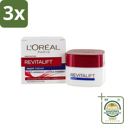 3 x L'Oréal Revitalift - Nachtcrème - Anti-Rimpel - Hydraterend en Verstevigend - 50 ml - Grootverpakking - Anti-rimpel Crème - Nachtcrème - Anti-aging Crème - Hydraterende Crème - Huidversteviging