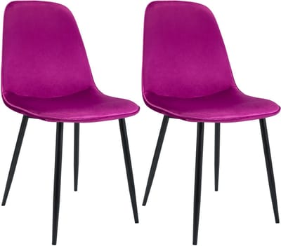 CLP Maryam Set van 2 eetkamerstoelen - klassiek - met rugleuning - zwart metalen frame - belastbaar tot 150 kg - Fluweel/purper