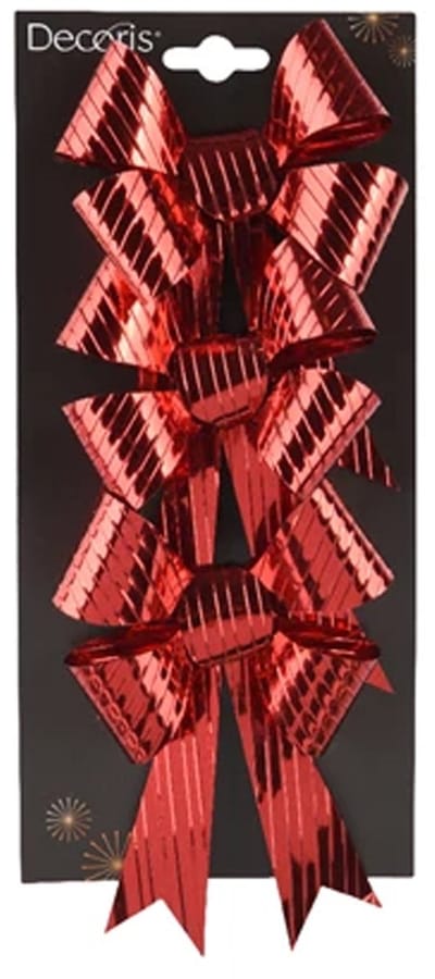 Decoris Decoratie strikken - 3x st - rood - 14 x 10 cm - strikjes - kerststrikjes - kerstboomversiering