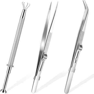Piercing tang set voor sieraden - 3 stuks roestvrijstalen pincetten