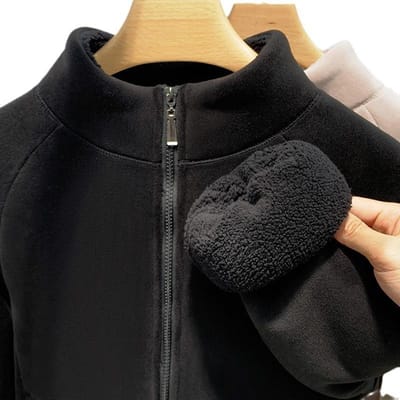 Nieuw Fleece Sweatshirt met Rits zonder Capuchon voor Dames in Herfst en Winter Losse Casual Warme Top Melk Abrikoos Kleur Jas 3XL black