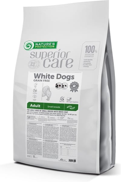 Nature's Protection Suprior care droog graanvrij voer voor volwassen honden van kleine rassen met witte vacht, insect 10kg.