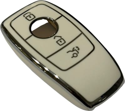 Sleutelcover voor Mercedes Benz, Sleutelhoesje, Key Case for Mercedes Benz, Autosleutel Hoesje Geschikt Voor Mercedes Benz C-Class, S-Class, E-Class, A-Class W223, W206, EQS, S400, S450, S500 Wit - Zilver