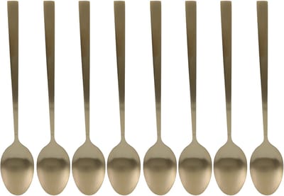 Excellent Houseware Dessertlepels - Lange Koffielepels - 8x - goud - RVS - 18 cm - latte macchiato / sorbet lepels