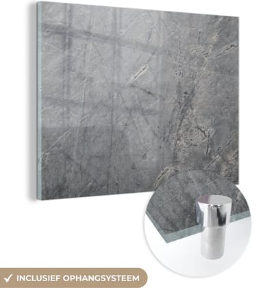Glasschilderij - Graniet - Steen - Grijs - Textuur - 160x120 cm - Schilderij glas - Woondecoratie