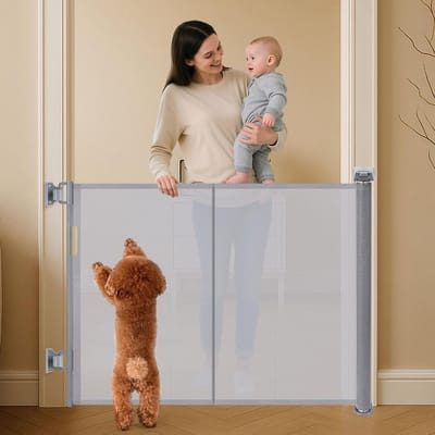Verstelbare Veiligheidsbarrière voor Kinderen en Honden, 1.5 m tot 3 m, Met Glasvezelversterking, Ideaal voor Binnen en Buiten, Grijs