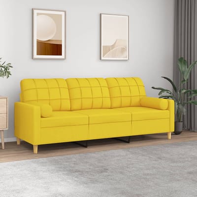 vidaXL - Driezitsbank - met - sierkussens - 180 - cm - stof - lichtgeel