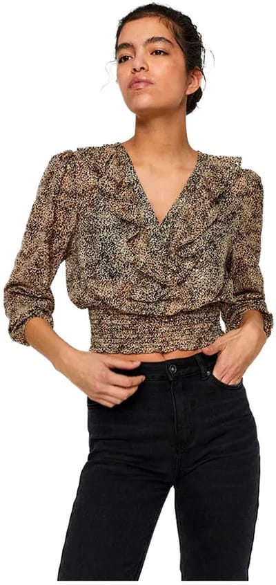 Vero Moda Pen Crop Blouse Met Lange Mouwen Beige L Vrouw