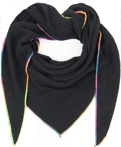 Damessjaal XXL driehoekige sjaal voor dames, driehoekige sjaal, halsdoek, katoen, mousseline, sjaal, poncho, zonder krassen op de huid, gemaakt in Italië, 135 cm x 135 cm x 220 cm, zwart, One