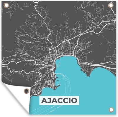 Tuin poster Ajaccio - Frankrijk - Stadskaart - Kaart - Plattegrond - Corsica - 200x200 cm - Tuindoek
