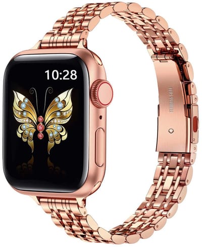 Stalen bandje - RVS - geschikt voor Apple Watch series 1/2/3/4/5/6/7/8/9/10/11/ SE (1,2,3) / Ultra (1,2,3) met maat 44 mm / 45 mm / 46 mm / 49 mm - rosegoud