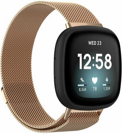 By Qubix - Compatible Fitbit bandje - geschikt voor Fitbit Versa 3/4 & Sense 1/2 milanese bandje - Large - Champagne goud Smartwatchbandje bandje Armband Polsband Strap Band Watchband