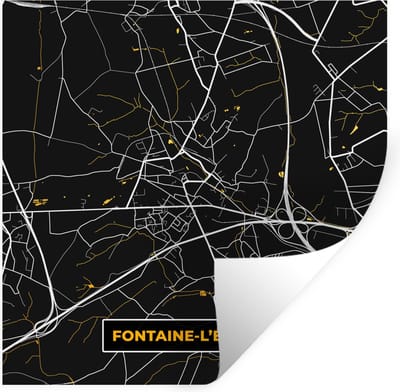 Muurstickers - Sticker Folie - Fontaine-L'Évêque - Plattegrond - Goud - Kaart - Stadskaart - 100x100 cm - Plakfolie - Muurstickers Kinderkamer - Zelfklevend Behang XXL - Zelfklevend behangpapier - Stickerfolie