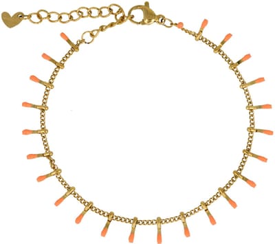 My Bendel - Fijne Bedelarmband met Speelse Staafjes - Goudkleurig & Oranje - met Luxe Cadeauverpakking | Sieraden Voor Dames