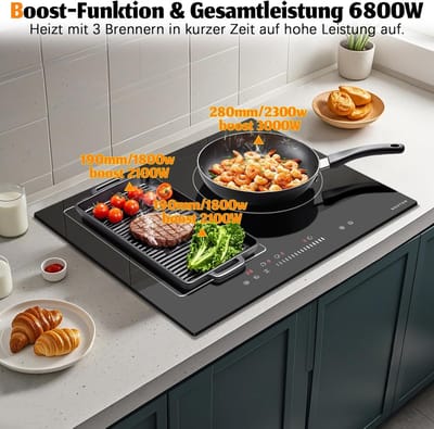 Inductiekookplaat 3 zones - Inbouw kookplaat - Flexibel koken - Combineerbare zones - 60 cm - Zwart