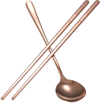 Eetstokjes, kerstcadeau, voor roestvrij staal Koreaanse lepel lepel set bestekset(Rose)