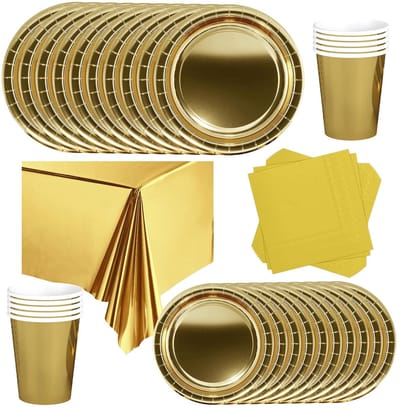 Dailygoods- Wegwerp Servies 69-delig - Papieren Borden - Papieren Bekers - Servetten - Tafelkleed - Voor 16 Gasten - Feestservies