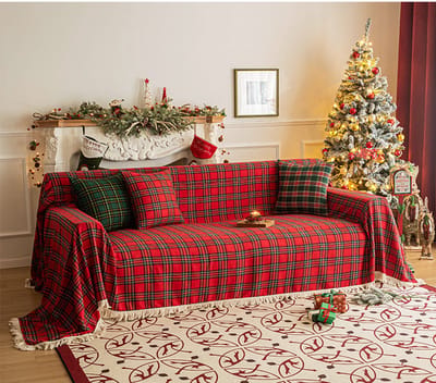 Qelus Rood Kerst Ruiten Sofadeken met Franjes - 180x260 cm - Zachte en Veelzijdige Deken - Kerstversiering voor Bank en Bed