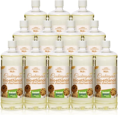 KieselGreen 12 Liter Bio-Ethanol met Cookie Aroma - Bioethanol 96.6%, Veilig voor Sfeerhaarden en Tafelhaarden, Milieuvriendelijk - Premium Kwaliteit Ethanol voor Binnen en Buiten