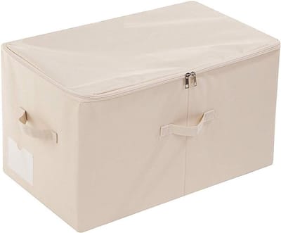 Grote Vouwbare Opbergdozen voor Kleding met Ritsdeksel, Ideaal voor Kasten en Planken, Beige, 56x32x33 cm