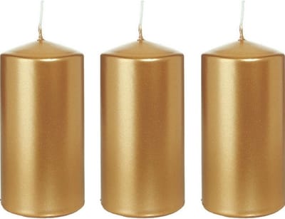 Trend Candles Cilinderkaars/stompkaars - 3x - goud - 6 x 12 cm - 40 branduren - horeca kaarsen