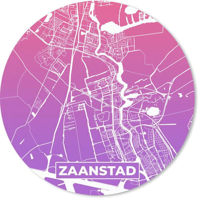 Muismat rond 20x20 cm - Mousepad Stadskaart - Zaanstad - Nederland - Paars - Ronde muismatten