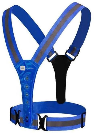 JGR Safety gear - Veiligheidsvest USB Oplaadbaar met Verlichting - Blauw - Reflecterend Hardloopvest met LED Lampjes - Verstelbaar Hardloophesje Geschikt voor Wandelen / Joggen / Hardlopen / Fietsen / Schaatsen - One Size Fits All