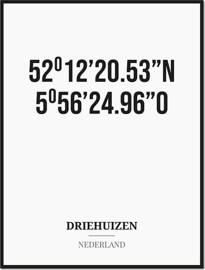 Poster/kaart DRIEHUIZEN met coördinaten