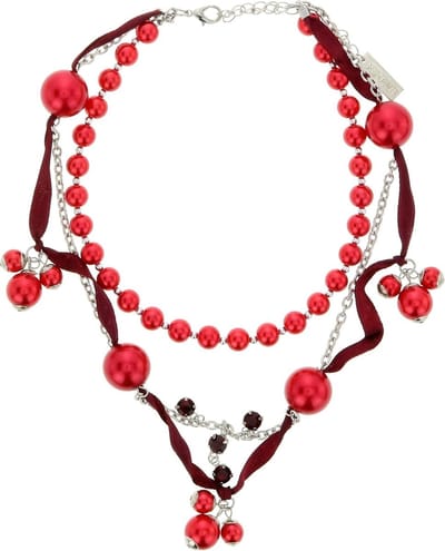 Behave - Parelchoker - Parelketting - rood met lint - glam party accessoire - 30,5 cm