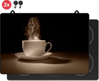 KitchyMist Inductie Beschermer 76x52 cm - Koffie Kopje - Kookplaat Beschermer - Afdekplaat voor Kookplaat - Inductie Mat - Spatscherm Achterwand Keuken
