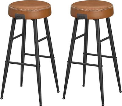 MAZAZU - Barkrukken - Keukenstoel - PU met stiksels - Set van 2 - Bruin - Zwart - 51,6x51,6x76,2