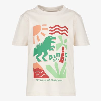 Unsigned jongens T-shirt met dino lichtbeige - Maat 92