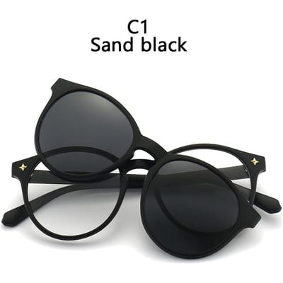 Clip Magnétique pour Lunettes de Soleil 6 en 1 Multifonctionnel pour Lunettes pour Femmes Hommes Vision Nocturne Monture Optique Polarized lens gray