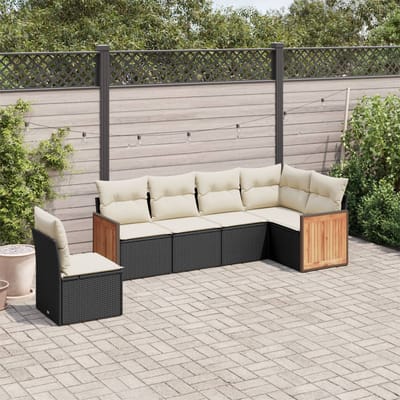 vidaXL - 6-delige - Loungeset - met - kussens - poly - rattan - zwart