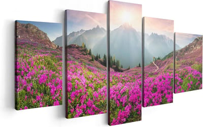 Artaza Canvas Schilderij Vijfluik Rhododendron Bloemenveld In De Alpen - 100x50 - Foto Op Canvas - Canvas Print