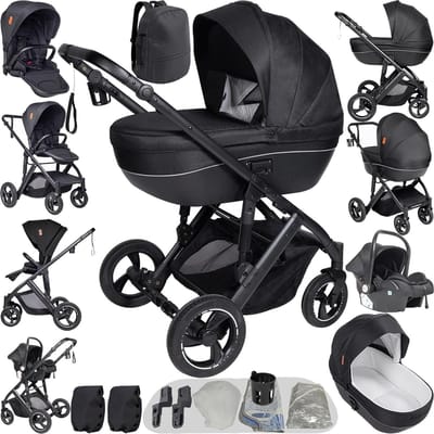 Kinderwagen Trio - Babyvervoer - Comfortabel Reizen - Omkeerbare Duwrichting - 82 x 61 x 105 cm - Zwart