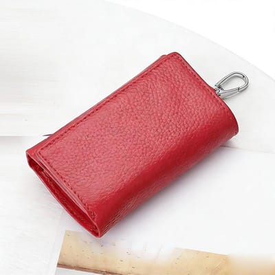 Unisex sleutelhouder/portemonnee van echt leer - auto-/huissleutelorganizer met kaartsleuven, compacte sleutelhangertas (Cadeau klaar