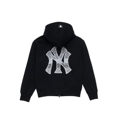MLB Monogram Serie New York Yankees Modieuze Comfortabele Casual Denim Stijl Logo Print Effen Kleur Met Capuchon Rits-Up Sweatshirt 3ATRM0261-50BKS L gray