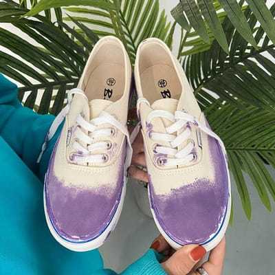 Été Multicolore Japonais Tie-Dye Graffiti Rétro Peinture à l'Huile Encre Toile Chaussures Étudiantes Polyvalentes Baskets 39 violet