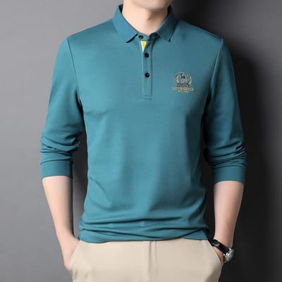 Lente en Herfst Nieuwe Heren Polo Shirt Mode Casual Geborduurd Basis T-shirt Heren Trendy Lange Mouw Revers T-shirt XXXL