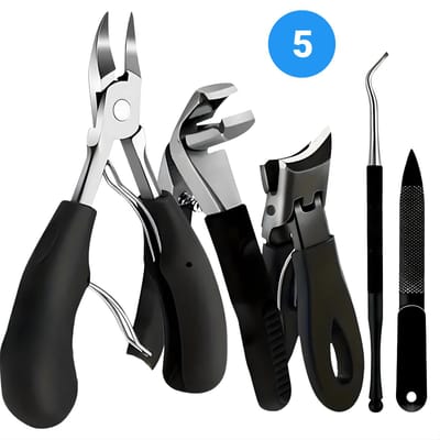 Goodli Professionele Ergonomische Nagelknipper Set Inclusief Beschermkapjes - Roestvrij Staal - Nagelschaar set voor Ingegroeide Teennagels - 5-Delige Pedicure Tool Set - Precisie Nageltang, Vijltje & Reinigers - Kalknagel & Voetverzorging