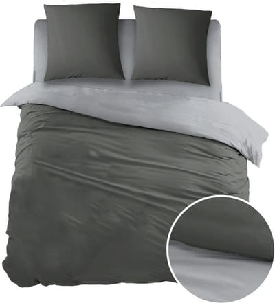 Sleepnight Dekbedovertrek - Antracite Grey Effen Flanel - B 140 x L 200 cm/B 140 x L 220 cm - 1-persoons Omkeerbaar - 000280-B 140 x L 200/220 cm