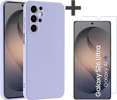 Hoesje geschikt voor Samsung Galaxy S26 Ultra hoesje zacht siliconen met gehard glas Screenprotector- Arara backcover - Lila
