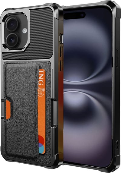 Geschikt voor Apple iPhone 16 - Pasjes houder Hoesje – Pasjes houder Hoesje - Heavy Duty Case - Magnetisch Portemonnee Hoesje Cover - Zwart