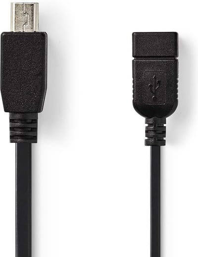 Nedis USB Micro-B Adapter - USB 2.0 - Mini 5-Pin Male - USB-A Female - 480 Mbps - OTG - 0.20 m - Plat - Vernikkeld - PVC - Zwart - Polybag