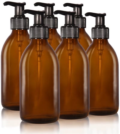 Oputec 6x 250ml amberglas – zeepdispenser pompflessen – navulbare fles + etiketten – extra zuinig tot -70%