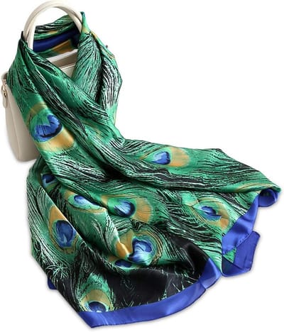 Dames Zijde Sjaals met Dierenprint - Lange Sjaal met Luipaard, Pauw en Paard Motief - Warme Wrap en Zonnebescherming