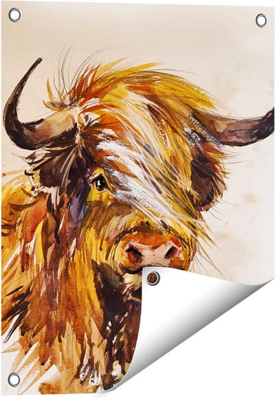 Gards Tuinposter Schotse Hooglander Koe - Abstract - 40x50 cm - Tuindoek - Tuindecoratie - Wanddecoratie buiten - Tuinschilderij